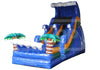Inflatable water slide with shark design on a white background