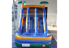 Colorful inflatable slide with a slide tower on a blue mat, branded 'JULI'.