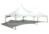 A high-peak frame tent with a white covering side view on the corners, designed for events and gatherings.
