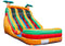 Colorful inflatable water slide with tropical design on a white background