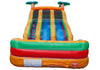 Colorful inflatable slide with a ladder on a white background
