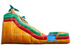 Colorful inflatable water slide with a shark design on a white background