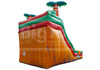 Colorful inflatable slide with palm tree design on a white background