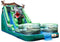A 22-foot inflatable water slide designed with a bayou gator theme, featuring double lanes and pools at the bottom side view.