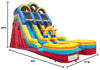 Colorful inflatable slide with dimensions on a white background