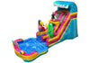 Colorful inflatable water slide with pool on a white background