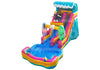 Colorful inflatable water slide with pool on a white background