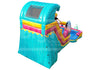 Colorful inflatable water slide with pool on a white background