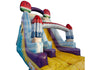 Colorful inflatable slide with watermelon design on a white background
