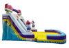 Colorful inflatable water slide with pool on a white background