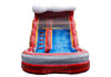 Inflatable slide with red and blue design on a white background