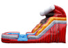 Inflatable water slide with red, yellow, and blue colors on a white background