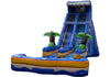 Inflatable water slide with tropical design on a white background