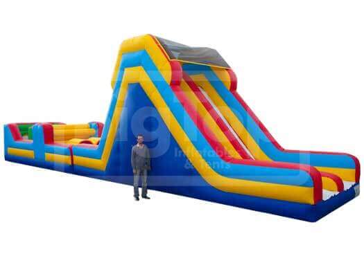 50' Inflatable 2-Piece Party Obstacle Course with Dual Lane Slides ...