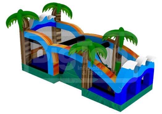 50' Tropical Themed Adventure 2-Piece Combo Obstacle with Dual Slides ...
