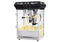 A black popcorn popper machine filled with popcorn, featuring a stainless steel food-zone and old-maid drawers.