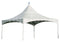 A white 10x20 high-peak frame tent with an anodized aluminum frame and a block-out vinyl material top, designed for elegant look and clear open floor without center poles.